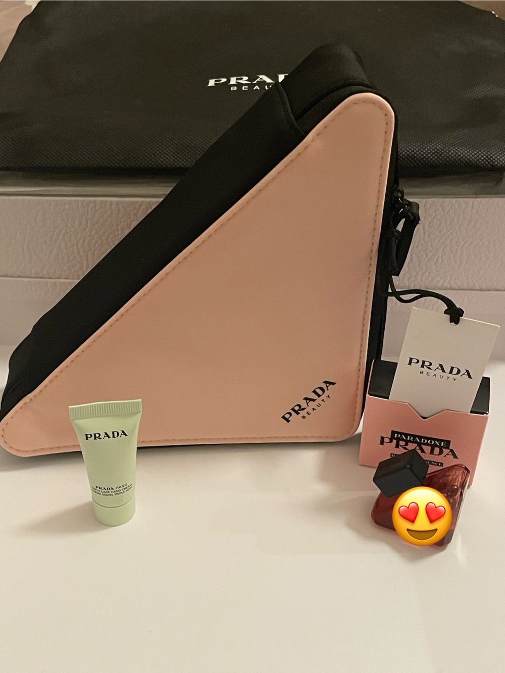 Prada Pink and Black Paradox Beauty Pouch Bottle Bundle NWT